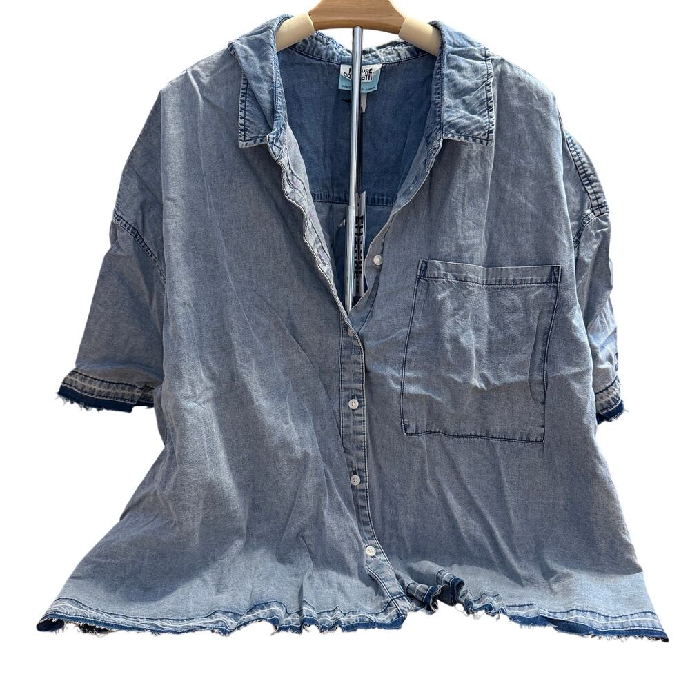 Future Collective Women's Blue Short Sleeve Boxy Denim Shirt - Size 2X - NWT